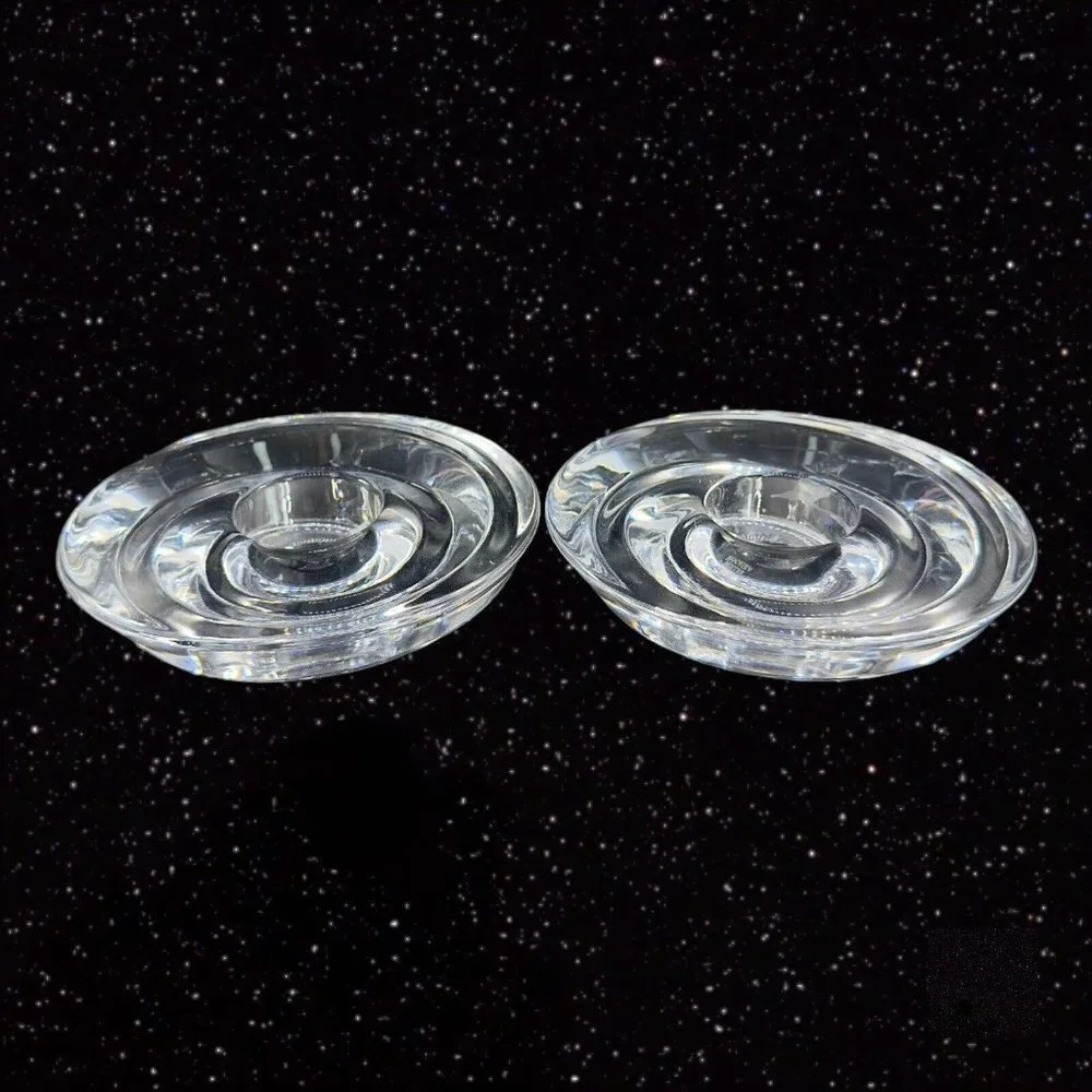 Vintage Miller‎ Rogaska Clear Tapper Candle Stick Holder Set 2 Votive Swirls VTG